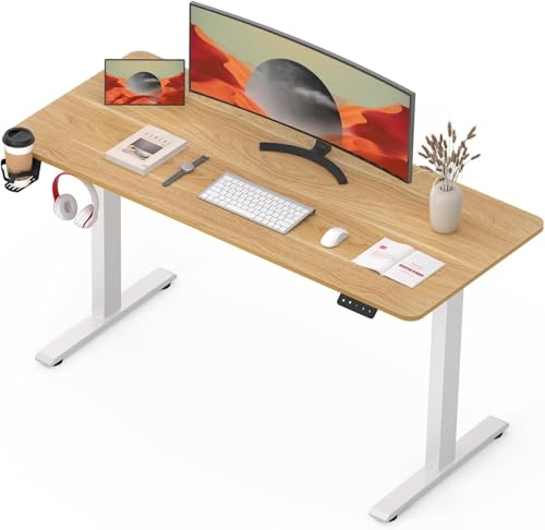 SANODESK QS+ 110 x 60 cm Escritorio Elevable Eléctrico con Tablero Escritorio Regulable en Altura Eléctrico Telescópico Bidireccional con Control de Memoria y Tecnología Anticolisión (Arce)