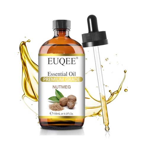 EUQEE Nutmeg Essential Oil 118ML Large Capacity Nutmeg Oil Premium Aromatherapy Essential Oils with Glass Dropper for Candle Making, Soap Making-4oz