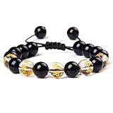 YUANCHENG 10 mm Six Words Gold Motto Beads Armbänder Herren Schwarz Onyx Agat Armreif