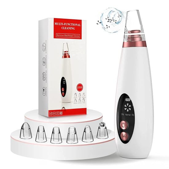 NIYANETAIL 6-in-1 Derma Suction Blackhead Remover Machine | Electric Pore Vacuum Cleaner for Face | Rechargeable Skin Care Tool for Women & Men | Personal Facial Cleansing Device
