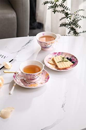London Boutique Coffee Tea cup and Saucer set 2 Vintage Retro Rose porcelain set Gift Box (Vintage Summer)
