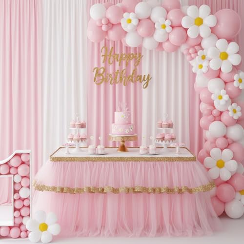 Image of RUBFAC White and Pink Balloons 129pcs Different Sizes Pack of 18 12 10 5 Inch, Latex Baby Pastel Pink Balloon Garland Arch Kit for Birthday Party Wedding Anniversary Baby Shower Gender Reveal