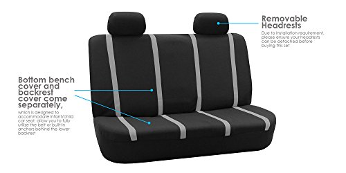 Fh Group Automotive Seat Covers Full Set Unique Flat Cloth Gray Seat Covers, Rear Solid Bench Combo Non-Slip Black Dash Grip Pad Universal Fit Car Seat Protector Car Truck Suv Interior Accessories #TOP3