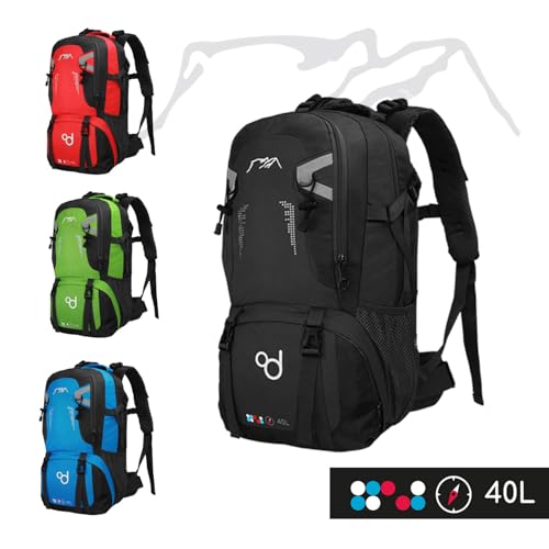 OcioDual Mochila Senderismo 40 Litros, Mochila Trekking, Montaña y Camino de Santiago, Multifuncional, Ligera, Mochilas Hombre para Camping, Acampada, Marcha Nórdica, Supervivencia, Negro - imagen 7