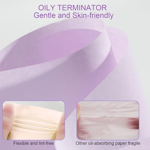 LTIYV Oil Blotting Paper for Face, 500 Sheets with Mirror & Puff, Multiple Refills, Absorbs Excess Oil Instantly, Natural Oil Control Film, Lavender