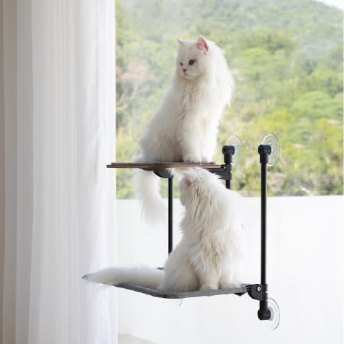 猫と暮らすシリーズ 散歩道, 1セットで、2段のジャンプ台が含まれています, 窓用キャットタワー, 折りたたみ式プラットフォーム, 6吸盤付き, 耐荷重20kg, 多角度回転設計, モジュール式