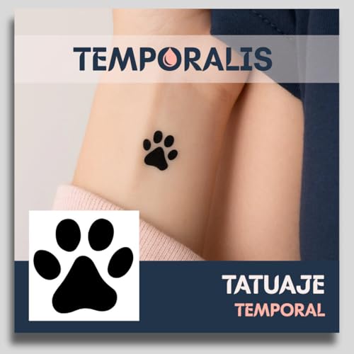 Tatuaje GATO - Temporalis® | Tatuajes temporales adultos - Cosmético certificado por la UE, vegano y resistente al agua - Dura 1 a 2 semanas [ Tattoo Huella de pata ]