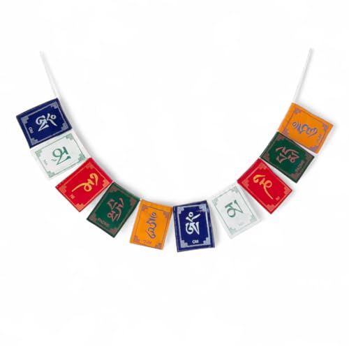 Mini drapeaux de prière tibétains Om Mani Padme Hum - Drapeaux de prière bouddhistes faits à la main - Mur hippie bohème - Décoration de jardin