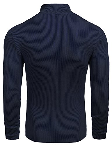 Image of COOFANDY Mens Ribbed Slim Fit Knitted Pullover Casual Turtleneck Sweater | Premium anti-shrink knit turtleneck. Soft, warm & stretchy-perfect for casual, work or outdoor wear in fall /winter.