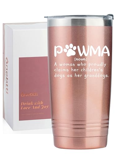 Onebttl Pawma Gifts for Dog Grandma, Insulated Stainless Steel Tumbler with Lid, 20 oz, Rose Gold