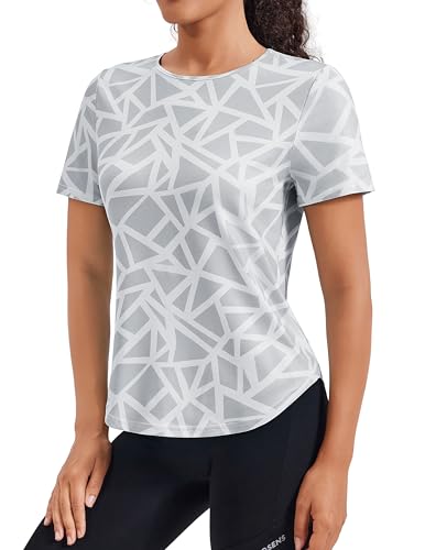 PINSPARK Camisa Deportiva para Mujer Patrón Geométrico Camiseta para Correr Running Voleibol Ropa De Fitness Blanco L