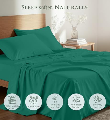 Image of Royale Linens 100% Organic Cotton Queen Size Flat Sheet Only - Percale Top Sheets - Queen Flat Sheet Sold Separately - Soft 100% Cotton Hunter Green Bed Sheets Only (90 inch x 102 inch, Hunter Green)