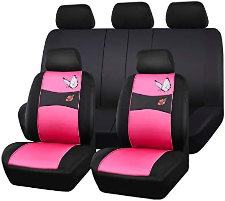 CAR PASS Universal Butterfly Car Seat Covers Front Set, Embroidered Flower Waterproof Car Floor Mats Carpet, Butterflies Steering Wheel Cover For Car Accessories Interior Sets (Black And Purple