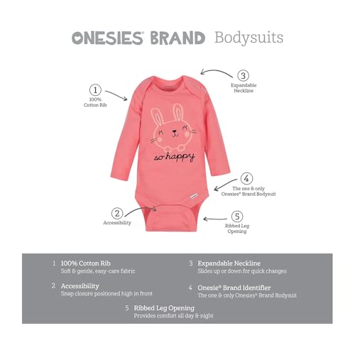 Image of Onesies Brand Unisex Baby 6-Pack Long Sleeve Bodysuits - Breathable Cotton One-Piece Outfits for Newborns & Infants