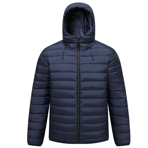 Image of Men's Lightweight Puffer Hooded Jacket Water Resistant Full Zip Insulated Warm Winter Coats