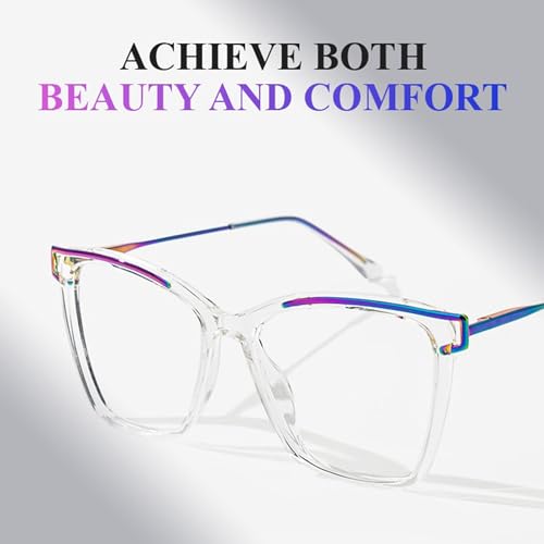 Image of Zeelool Blue Light Blocking Glasses, Cat Eye Frame Glasses for Women Eyeglasses with Clear Lens Anti Eyestrain & UV from Computer /TV /Phone ZJGX999416-10B Crystal