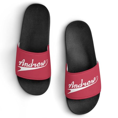 Custom Sports Slides Personalized Slippers - Baseball Sandals Quick Drying Softball Slippers Indoor Outdoor,Gifts for Men Youth Boy (Black,Style 44)