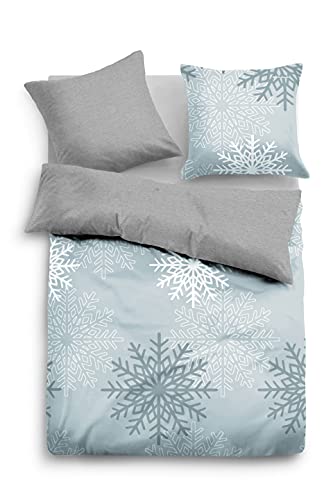 TOM TAILOR 0007682 Bettwäsche Garnitur mit Kopfkissenbezug Baumwoll Flanell - 1x 155x220 cm + 1x 80x80 cm, Indigo Blue