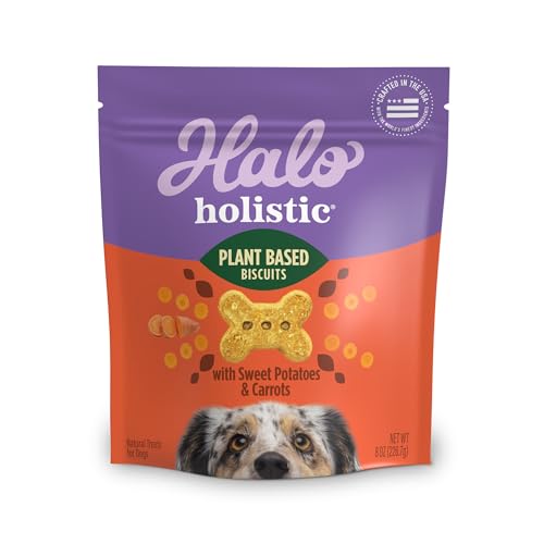 Halo Holistic Vegan Dog Treats, Plant-Based Dog Treat with Sweet Potato & Carrots, Vegan Treat Pouch, 8 Oz bag