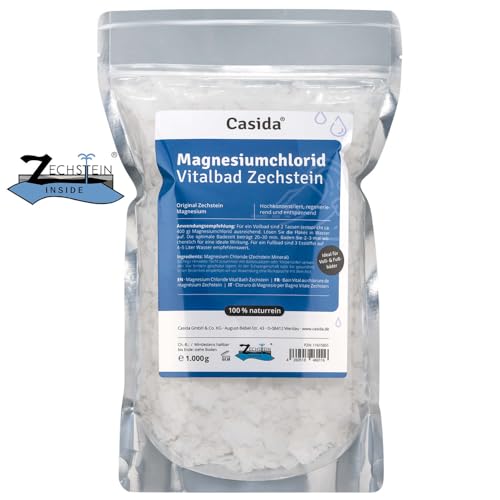 Casida® Magnesio original de Zechstein para Baño Vital - cloruro de magnesio natural puro hexahidratado - para baño o pediluvio - ideal para aceite de magnesio - calidad de farmacias - 1000g