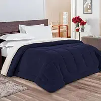 Edredom Sherpa Cobertor Casal Queen 2,40x2,20m Cobertor E Coberdrom Macio - Azul Marinho