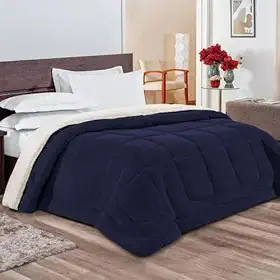Edredom Sherpa Cobertor Casal Queen 2,40x2,20m Cobertor E Coberdrom Macio - Azul Marinho