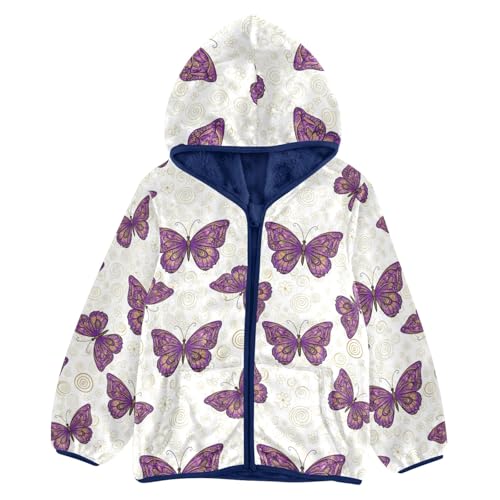 CHIFIGNO Purple Butterflies Boys Zip up Jacket Fleece Jacket for Fall Winter 3T