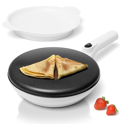 Image of Moss & Stone Cordless Electric Crepe Maker, 8 inch Portable Nonstick Crepe Pan | Nonstick dipping plate, auto shut-off, on /off switch, even heating, dual temperature setting, compact design