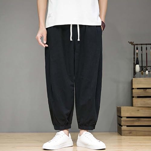 Mens Loose Straight Cotton Summer Casual Pants Mens Breathable Pants Mens Elastic Pants4