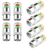 YehVeh 8 Pack Car Tire Pressure Monitor Valve Stem Caps Eye Alert Color-Coded Visual Tire Pressure Monitoring Sensor Indicator for RV Safety Warning Spot Checks Long Distance Driver Walk-Around Check