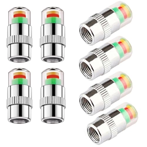 YehVeh 8 Pack Car Tire Pressure Monitor Valve Stem Caps Eye Alert Color-Coded Visual Tire Pressure Monitoring Sensor Indicator for RV Safety Warning Spot Checks Long Distance Driver Walk-Around Check