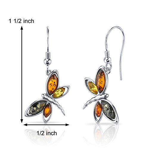 PEORA Genuine Baltic Amber Dragonfly Dangle Earrings for Women 925 Sterling Silver, Rich Multiple Colors, Fishhooks, Real Baltic Amber Earrings for Adults, 100% Natural from Baltic Region2