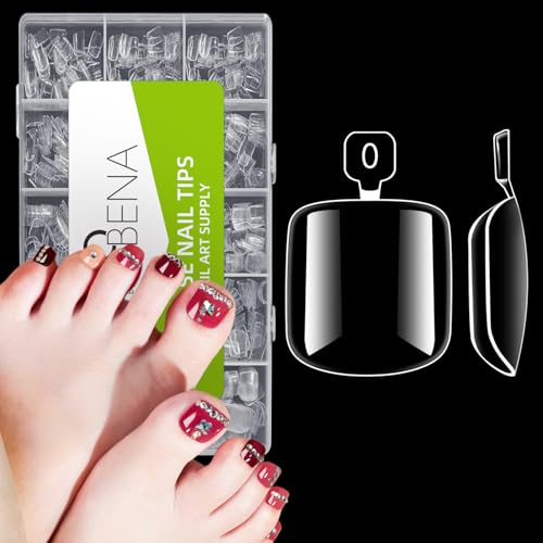 Toe Nail Tips Short Square False Soft Gel ToeNail Tips Clear Press on Fake Toenails 12 Sizes 240pcs Pre-shape Acrylic Toenails Tips For Nail Extension Home DIY Nail Salon