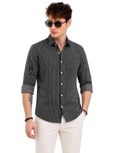 Image of Youth First Men's Cotton Blend Casual Shirt | Regular Fit Solid Full Sleeve Button Down Collared Shirts | Comfortable Formal Office Business Casual for Men