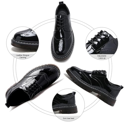 Womens Oxford Shoes Comfort Lace Up Slip Resistant Patent Leather Dress Shoes - Image 3