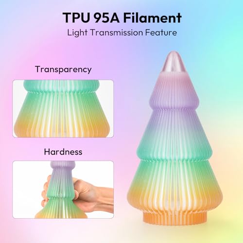 Image of AMOLEN 95A TPU 3D Printer Filament, 1.75mm Transparent Multicolor Rainbow Purple, Pink, Orange, Green Crystal TPU 1.75mm, Color Change Flexible Soft Filament Supports High Speed, 1kg Spool(2.2lbs)