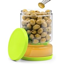 ForTidy Glass Pickle and Olive Container - 50 OZ Airtight Jar with Strainer for Pickle Lover, Kitchen Organization Must-Have Versatile Food Keeper, BPA Free, Dishwasher Safe Green Yellow