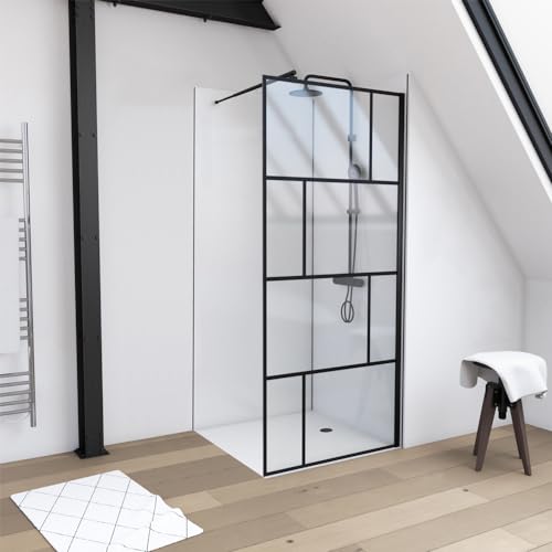 MARWELL Duschwand in modernem Design 90 x 195 cm - Glasdusche mit matt schwarzen Wandprofil - Einscheibensicherheitsglas für höchste Sicherheit - Montage auf Duschwanne oder Fliese