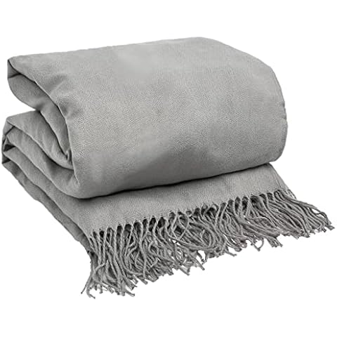 Highams Soft Solid Knit Tassel Fringe Fleece Throw Decor Warm Chair Sofa Bed Blanket, Silver Grey - 150 x 200cm Cover
