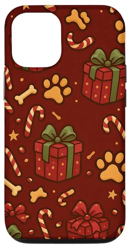 犬 クリスマス 柄 足跡 骨 プレゼント ホリデー スマホケース iPhone 12/12 Pro 用