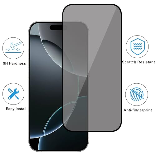 Image of amazon basics Edge to Edge Privacy Tempered Glass for iPhone 17 Pro Max with Easy Self Installation Kit | Black