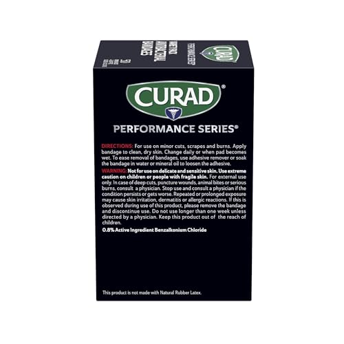CURAD Performance Series Antibacterial Bandages, Extreme Hold Adhesive Technology, Finger & Knuckle Bandages, Flexible Fabric, Variety Pack with Assorted Sizes & Colors, 50 Count