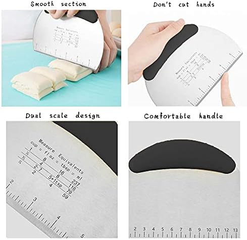 Dough Scraper Cutter, Multifunctional with Measuring Scale Knife Dough Scraper Cutter, with 2 Pcs Plastic Dough Scraper Cutter for Bread Pizza Cake Dough Baking (Black)