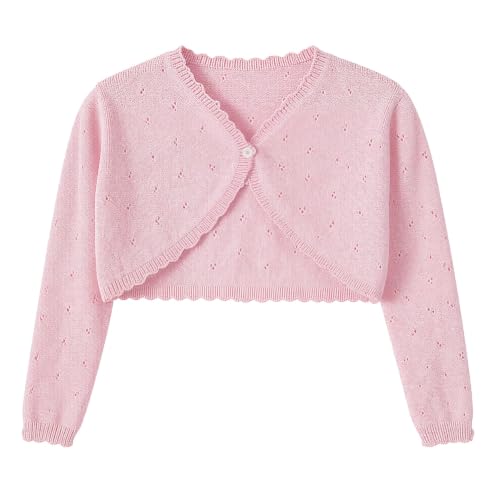 Image of Girls Cardigan, Girls Bolero Shrug Sweater, Kids Knit Hollow Out Long Sleeve, Button Cover Up Cropped Tops