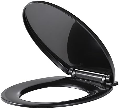Vinsani Black Oval Shaped Toilet Seat, Soft Close Toilet Seat, Fix Adjustable Hinges, WC Toilet Bathroom Plastic Loo Seat Easy Clean