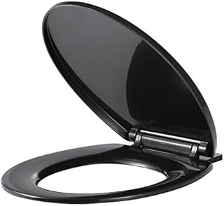 Vinsani Black Oval Shaped Toilet Seat, Soft Close Toilet Seat, Fix Adjustable Hinges, WC Toilet Bathroom Plastic Loo Seat Easy Clean