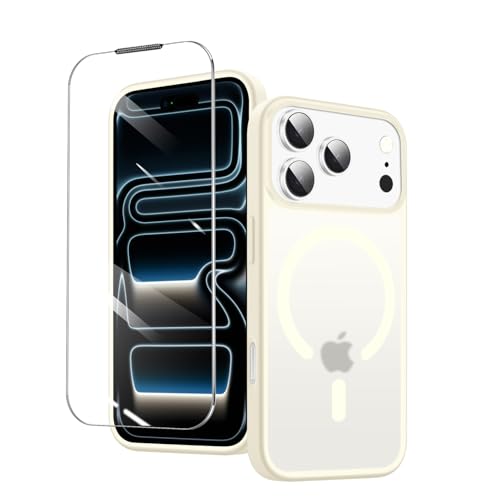 iPhone 17 Pro Max 用 ケース カバー 1枚ガラスフィルム付き 半透明 MagSafe対応 TPU+PC ワイヤレス充電対応 マグネット搭載 強化ガラス 耐衝撃 グーグル アイフォン17promax カバー 神秘的な肌感 自動吸着 高透過率