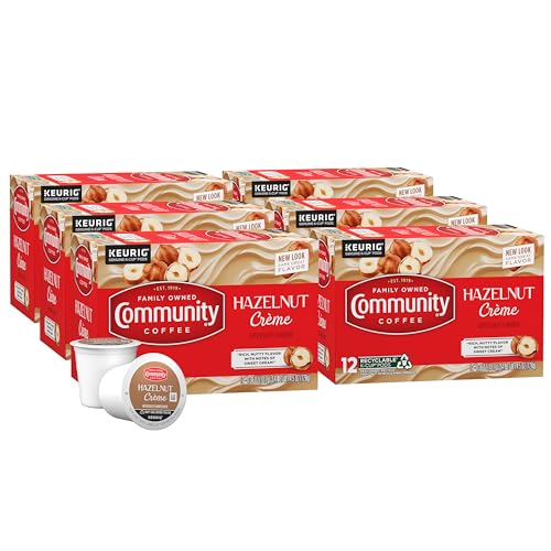 Community Coffee Toasted Hazelnut Flavored 72 Count Coffee Pods, Medium Roast, Compatible with Keurig 2.0 K-Cup Brewers, 12 Count (Pack of 6)