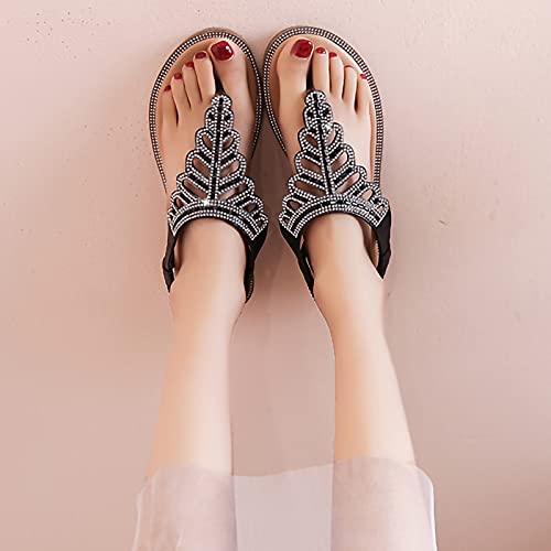 Pbnbp Summer Beach Bohemian Flip Flops For Women Casual Rhinestone Studded Flat Sandals Dressy Slingback Thong Trendy Sandalias Open Toe Elastic Backstrap Shoes thumb #4