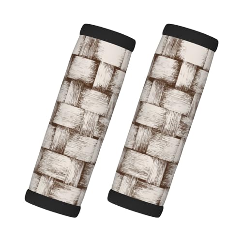 Image of Narrow Basketweave On Cream Luggage Handle Wrap 2 Pcs Travel Bag Wraps for Luggage Suitcase Travel Bag Trolley Case Identifiers